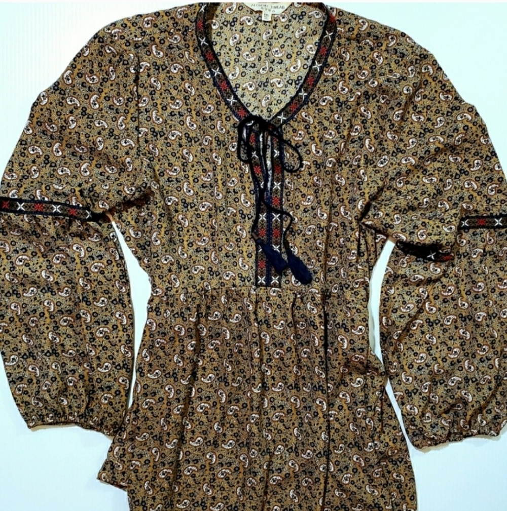 Womens Alchemy Thread Boho Puff Sleeve Tunic Top